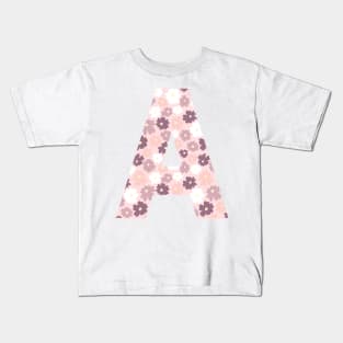 Letter A Purple Pink Flowers Background Design Kids T-Shirt